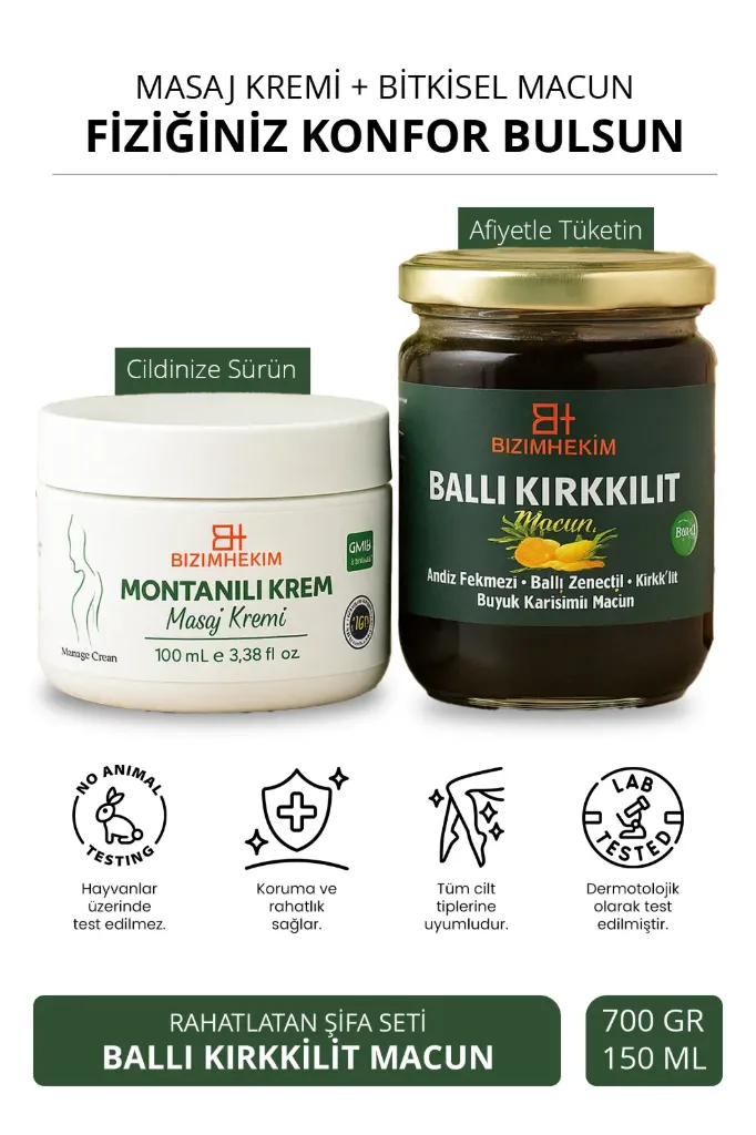 Rahatlatan Şifa Seti Ballı Kırkkilit Macunu 700 gr Masaj Kremi El Ayak Bel Boyun Ağrılarına 100 ml