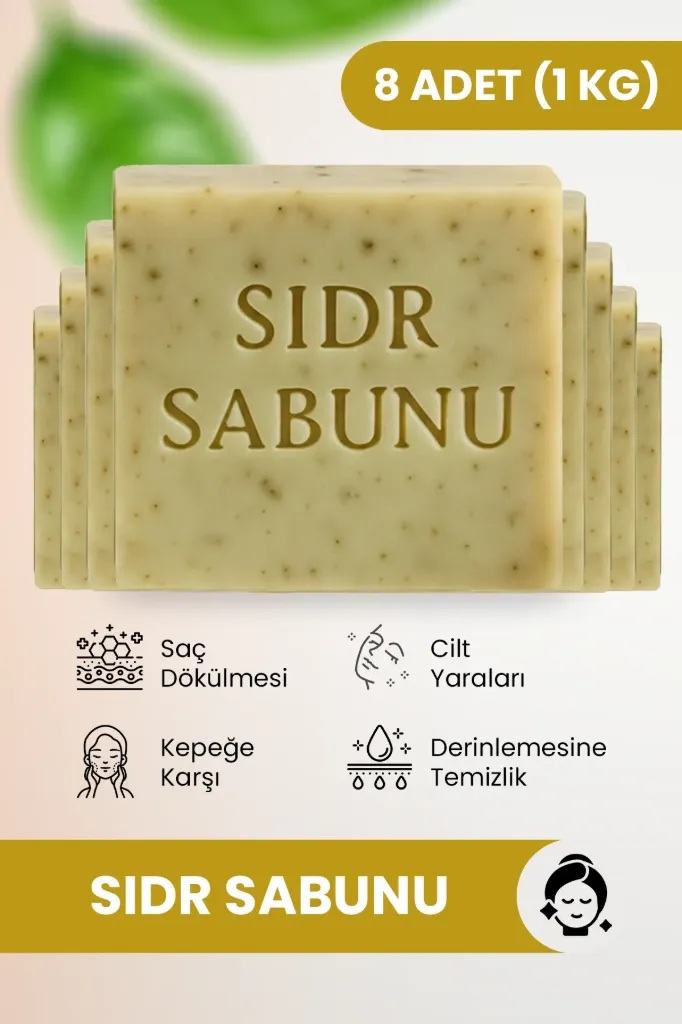 %100 Doğal Sidr Sabunu 1 Kg (8 ADET) – El Yapımı, Arabistan Kirazı Özlü, Manevi Temizlik