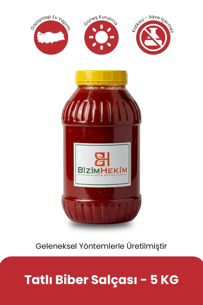 Gaziantep Güneşte Kurutulmuş Tatlı Biber Salçası 5 KG | Ev Yapımı Katkısız Doğal Köy Salçası