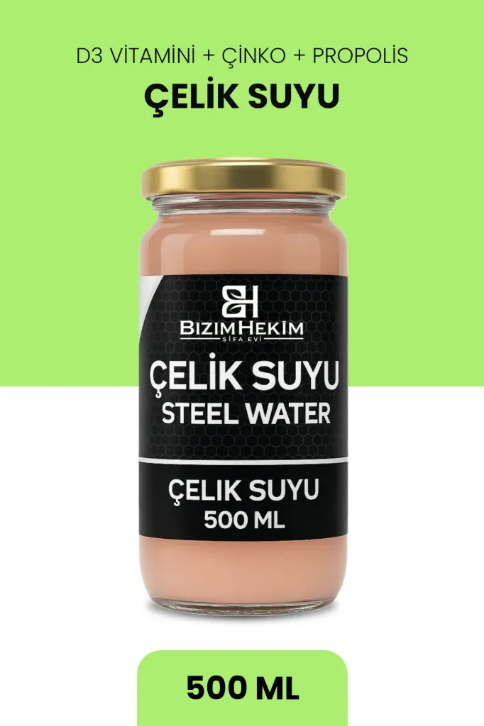 Çelik Suyu – Demir Suyu 500 ml Cam Şişe | D3 Vitamini, Çinko ve Propolis İlavesi