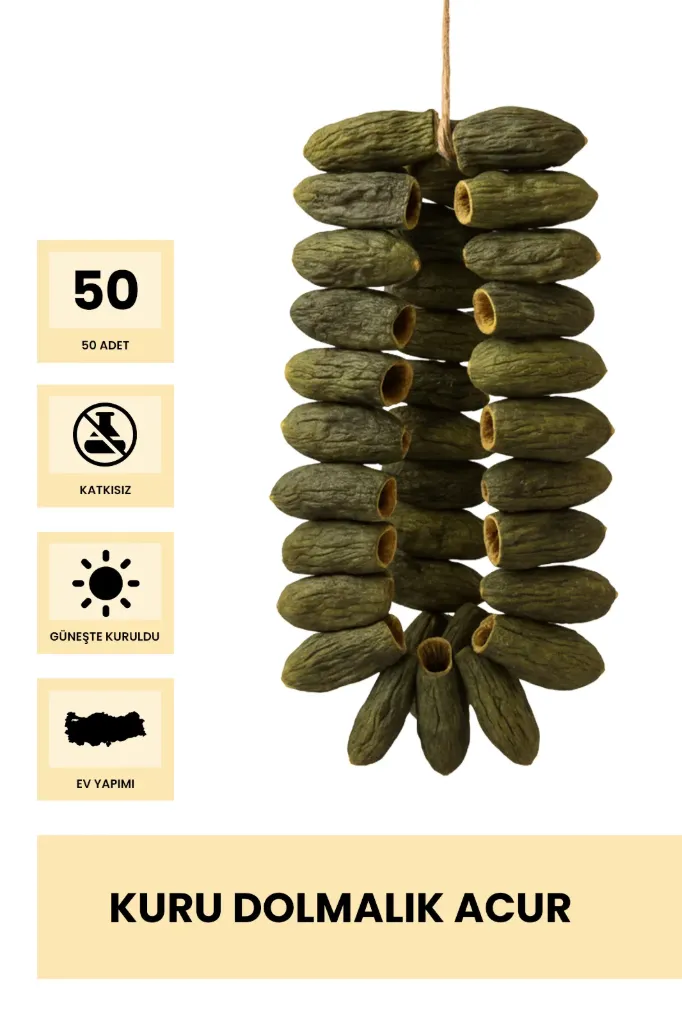 Gaziantep Kuru Dolmalık Acur 50 Adet | %100 Doğal Güneş Kurutması