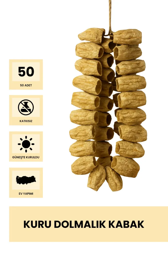 Gaziantep Kuru Dolmalık Kabak 50 Adet | %100 Doğal Güneş Kurutması