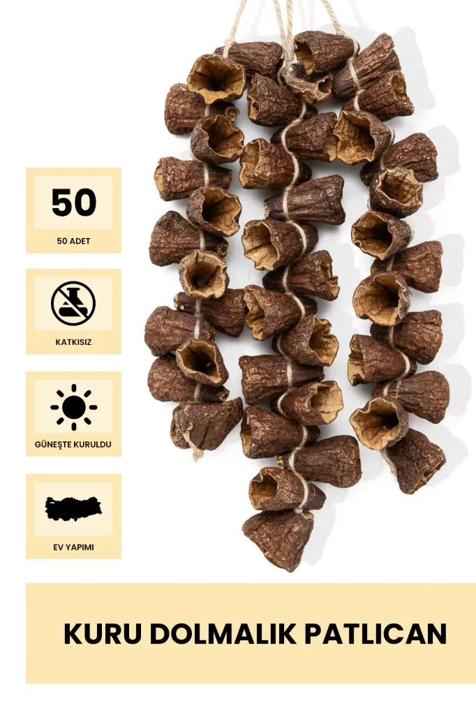 Gaziantep Kuru Dolmalık Patlıcan 50 Adet | %100 Doğal Güneş Kurutması